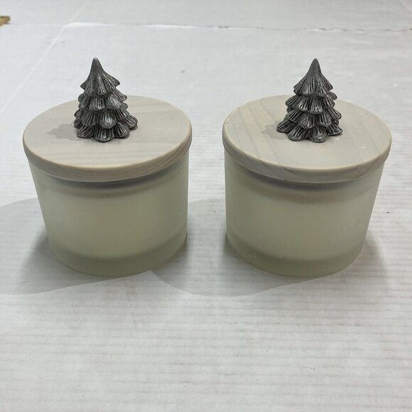 Pier 1 Imports Holiday Forest Festive Candle 2 Wick Silver Tree Lid Set Of 2 - Picture 2 of 7